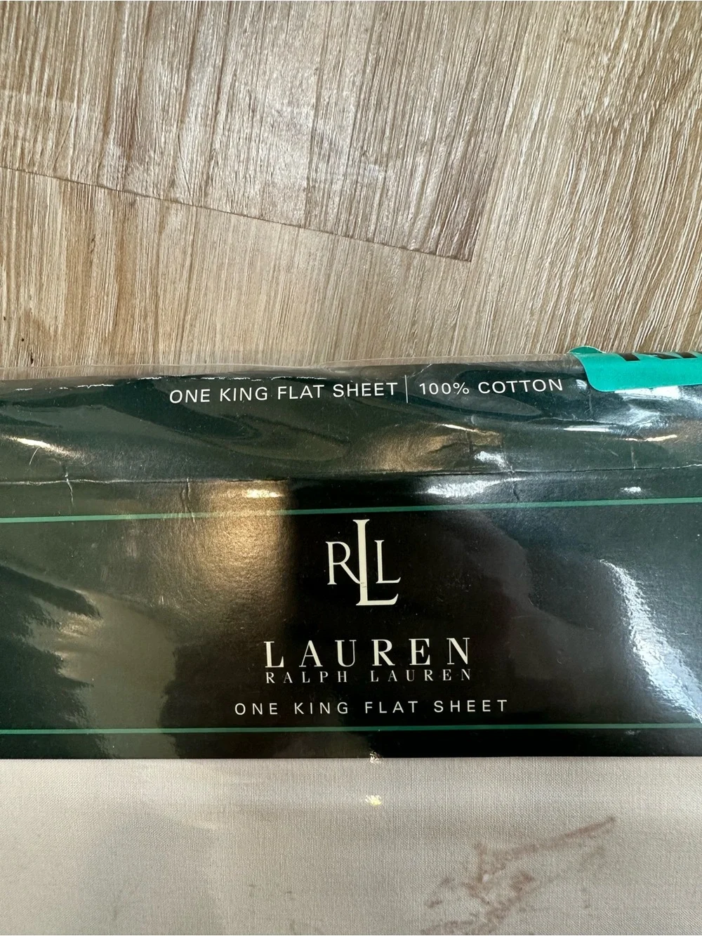 Ralph Lauren Green and White King Flat Sheet Packaging